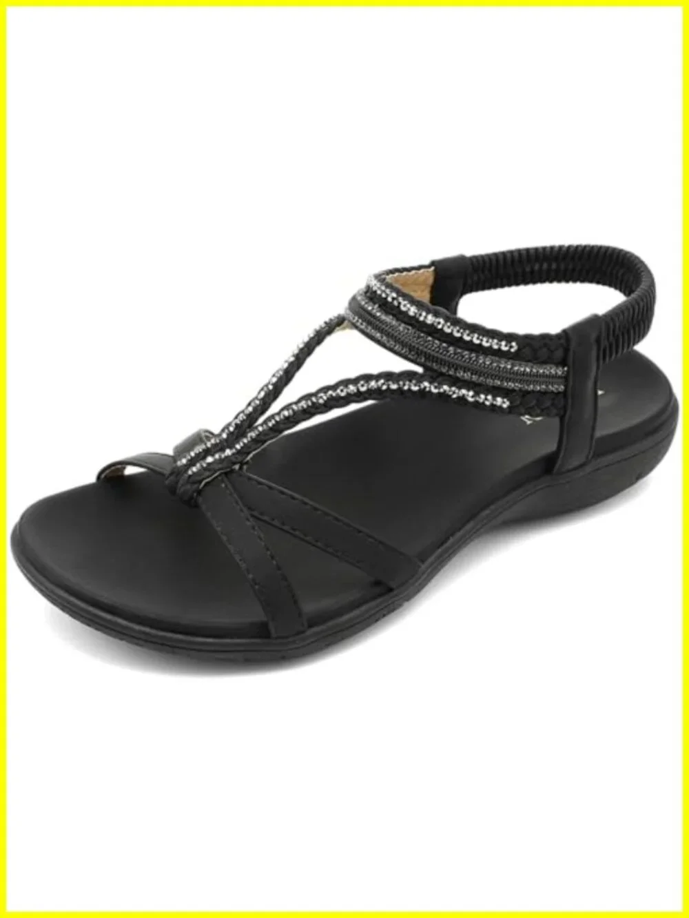 Bohemian Flat Sandals Gladiator Style Rhinestones Cushioned Orthopedic Summer